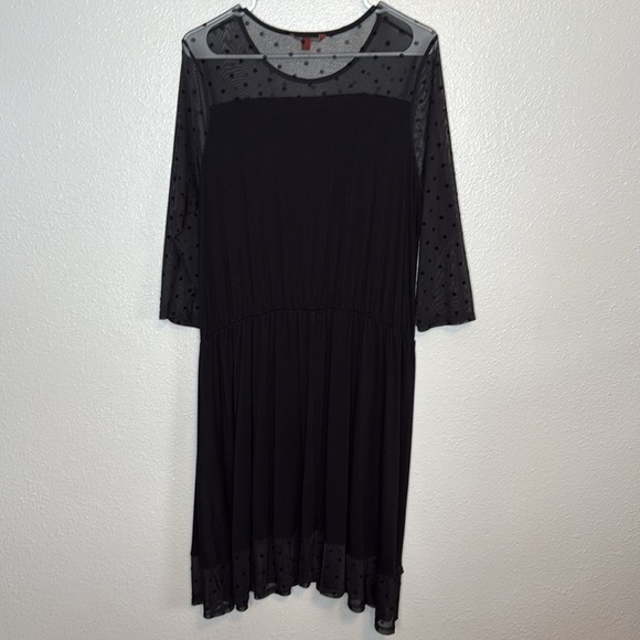 MODCLOTH Women's Black Sheer Polkadot Stretch Midi Dress 1X - Picture 7 of 7